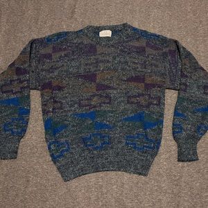 Mens Vintage J.J. Cochran Gray Blue Southwest Pullover Sweater Large Made in USA